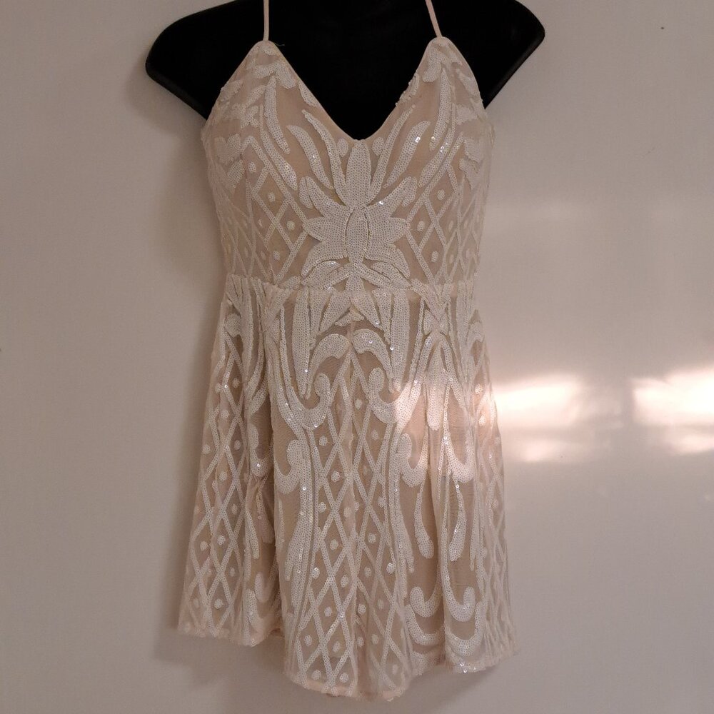 Lulus Cream Romper With White Sequins Size Small - image 1